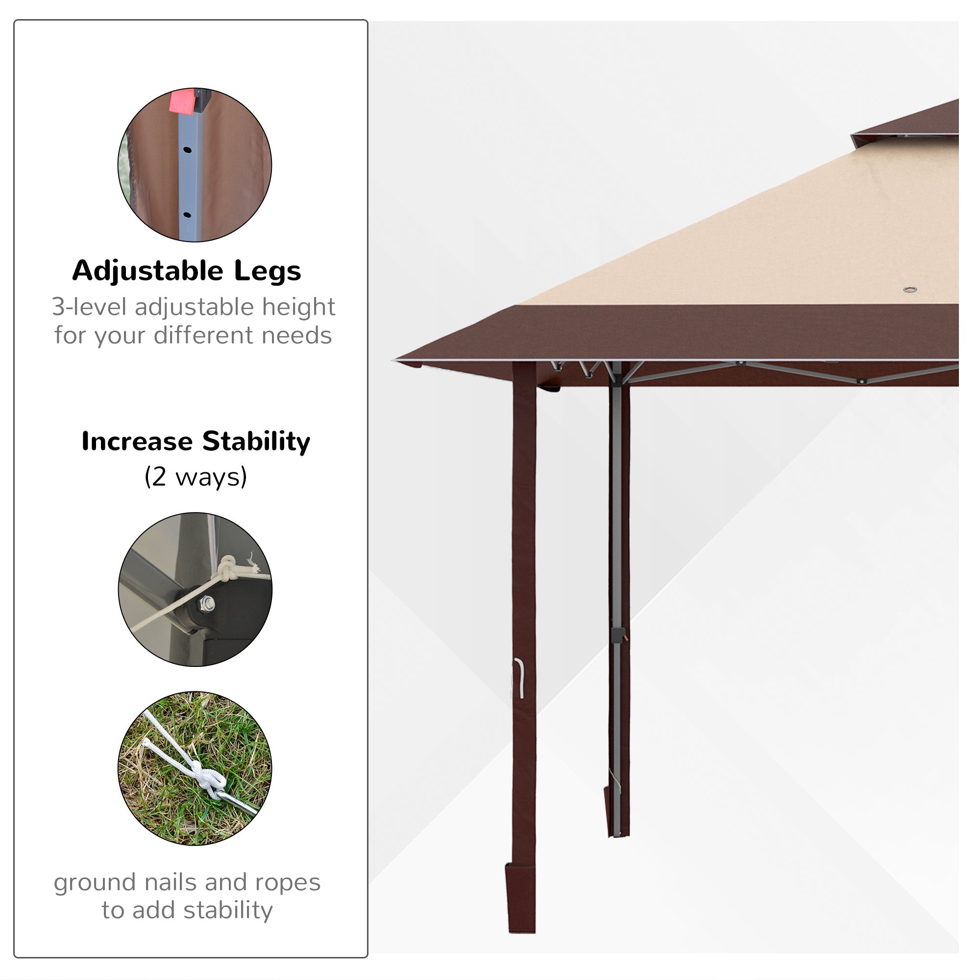 Outsunny 13' x 13' Outdoor Pop-Up Party Tent Canopy with Top Vent, 3-Level Adjustable Height, and Roller Bag, Khaki