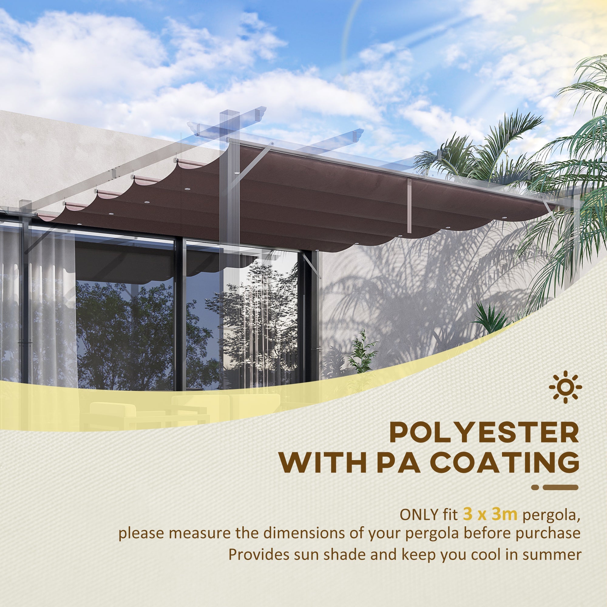 Outsunny Pergola Canopy Replacement 9.8'x9.8', Retractable Cover, Durable Fabric, Coffee - Upgrade Your Outdoor Space