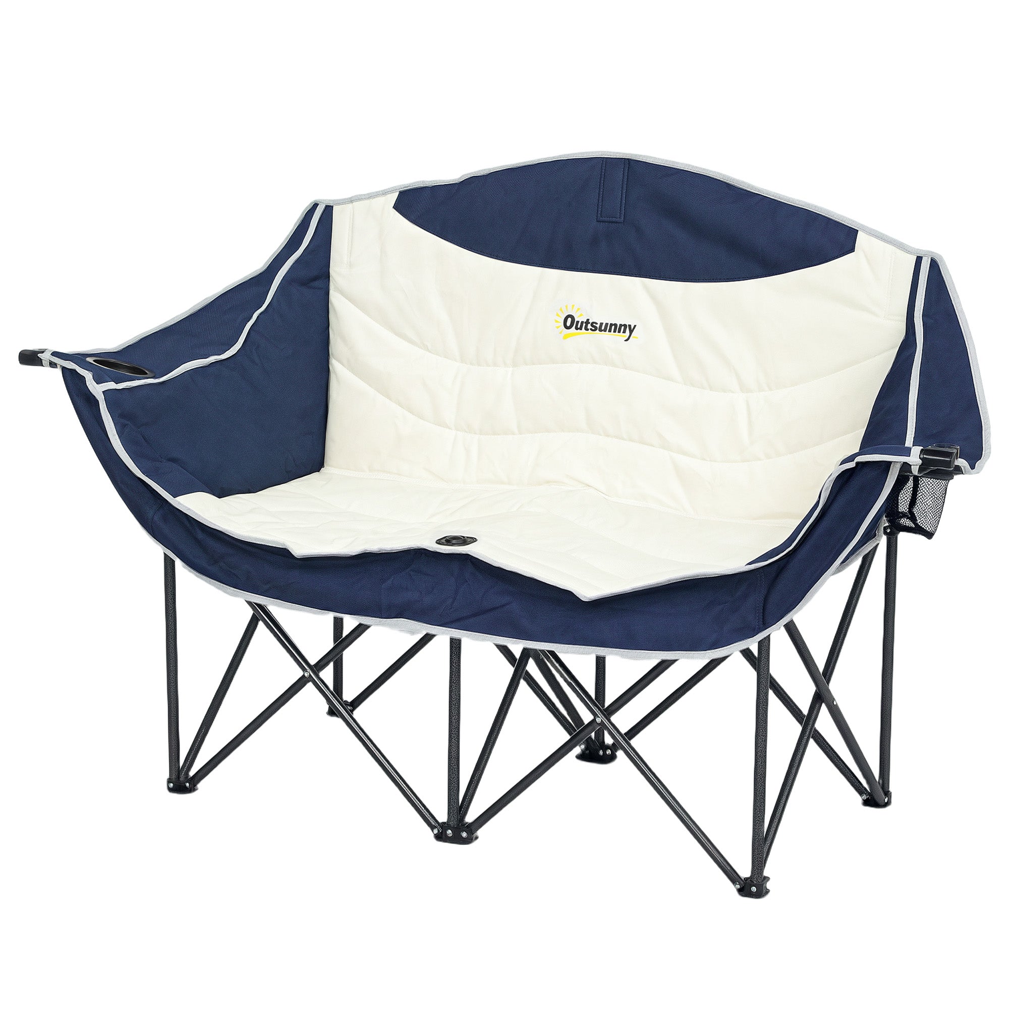 Outsunny Portable Camp Chair, Double Camping Chair with Cup Holders and Carry Bag, Support 551 lbs, Navy Blue