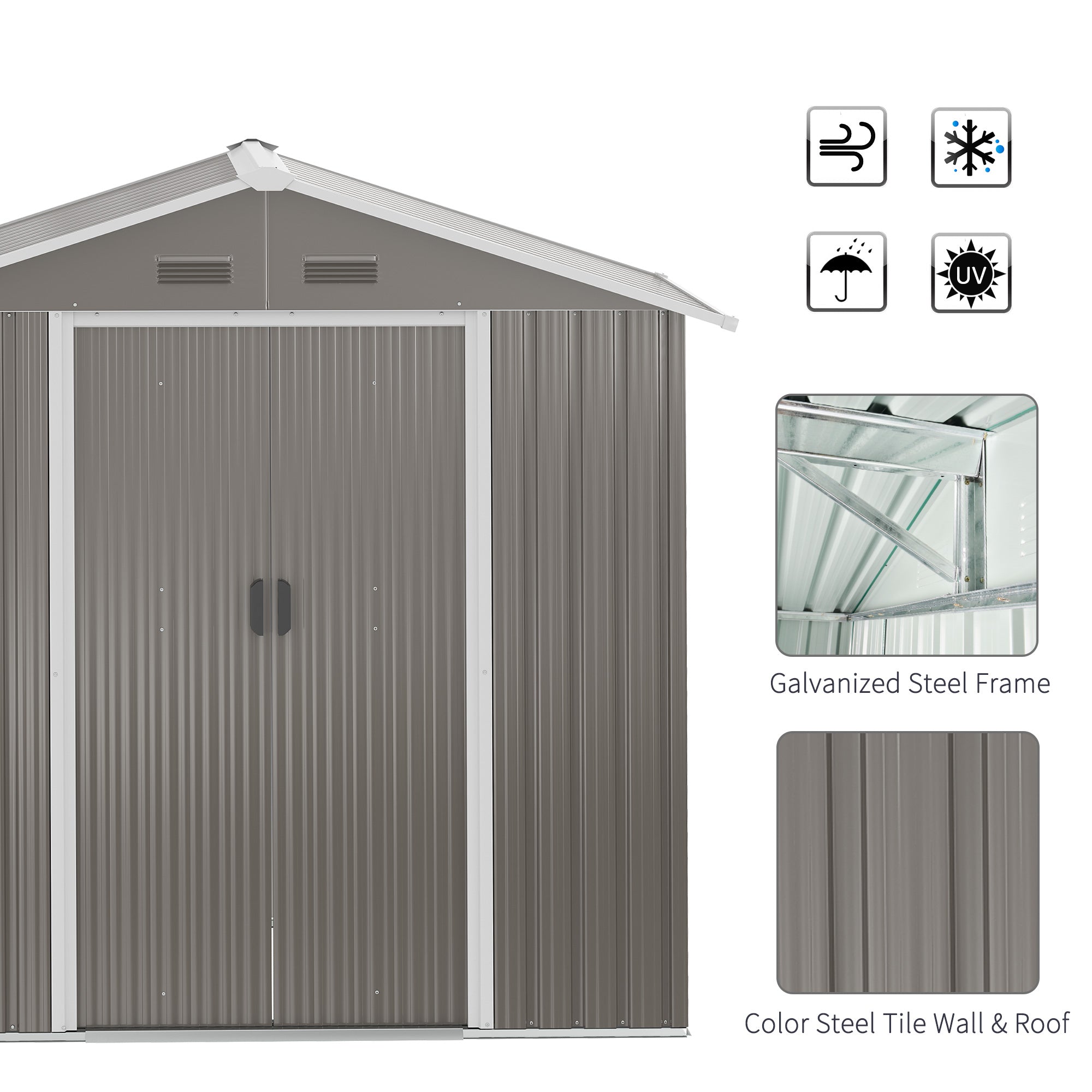 Outsunny 6.5x3.5ft Metal Garden Storage Shed for Outdoor Tool Storage with Double Sliding Doors and Vents, Grey