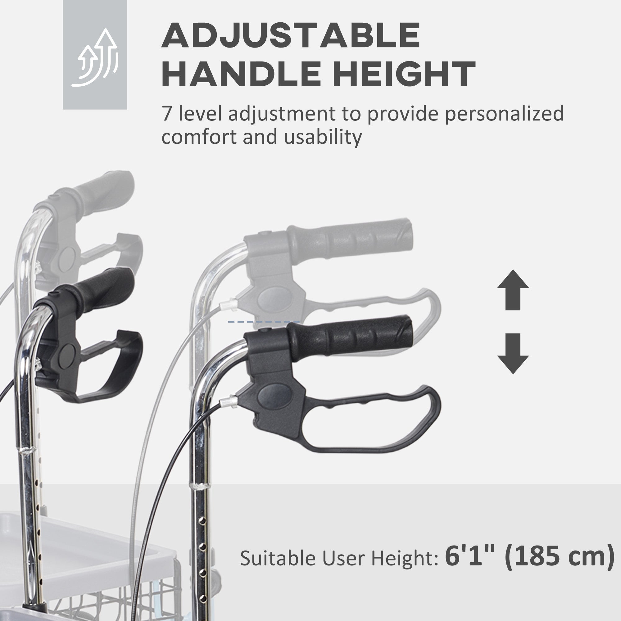 HOMCOM Upright Walker Up Rollator, Rolling Walker with Wheels, Storage Bag, Tray, Adjustable Handle Height, Blue