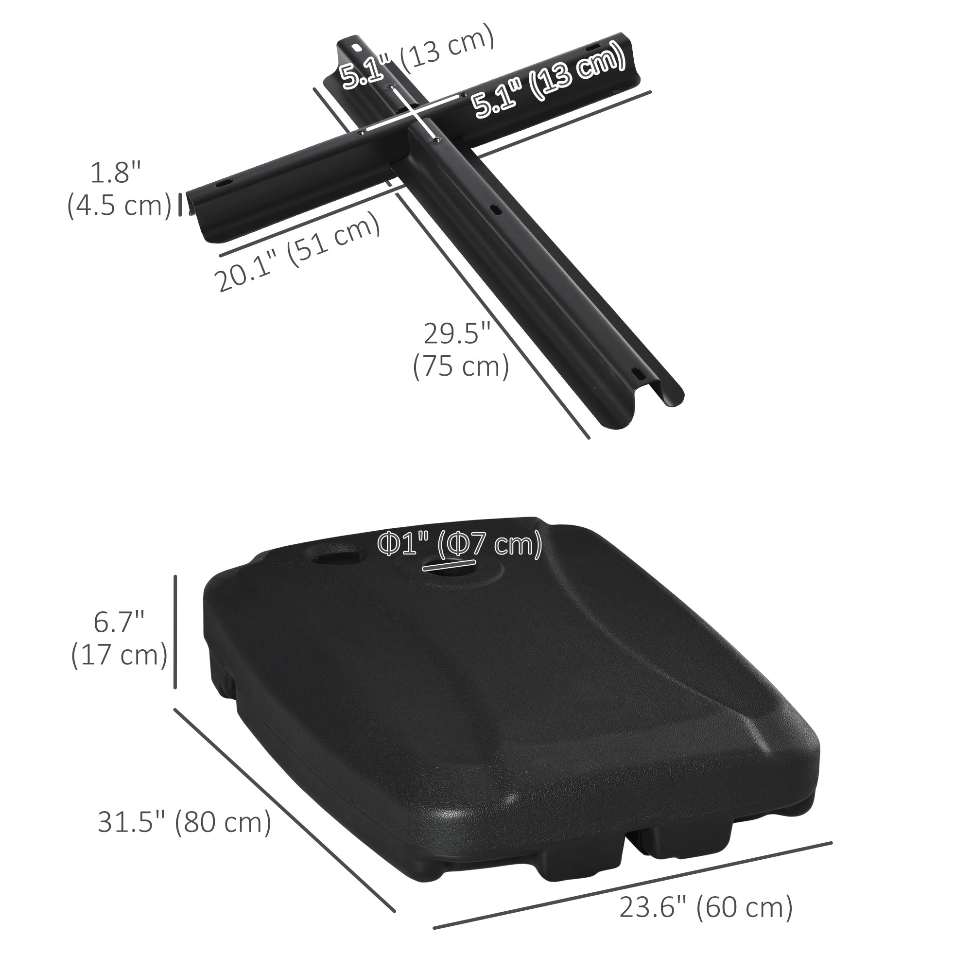 Outsunny Cantilever Umbrella Base with Wheels, Portable Offset Parasol Stand, Water/Sand Fillable up to 165 lbs, Black