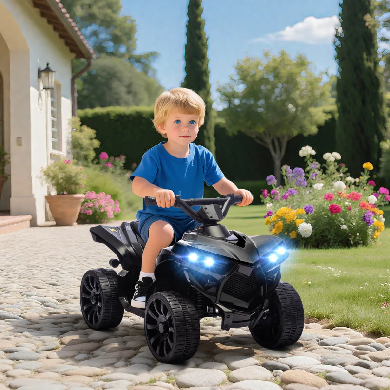 Qaba 6V Kids ATV, 4 Wheeler Electric Ride on Car with Music and LED Headlights, for Ages 37-72 Months Boys and Girls, Black