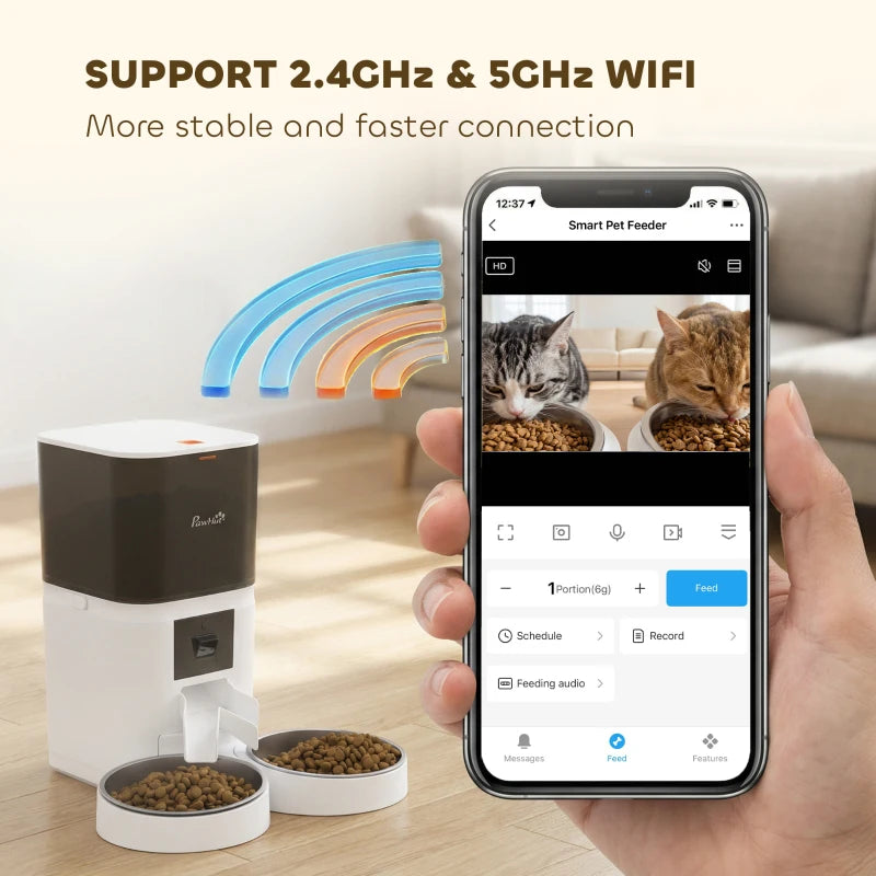 Automatic Cat Feeder for 2 Cats with HD Camera,2.4G & 5G WiFi Pet Food Dispenser 6L APP Control