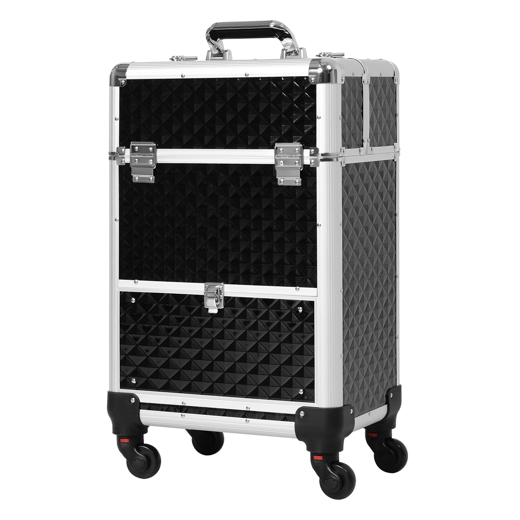 HOMCOM Portable Aluminum Makeup Train Case Rolling Cosmetic Organizer Trolley Salon Beauty Black with 4 Wheels