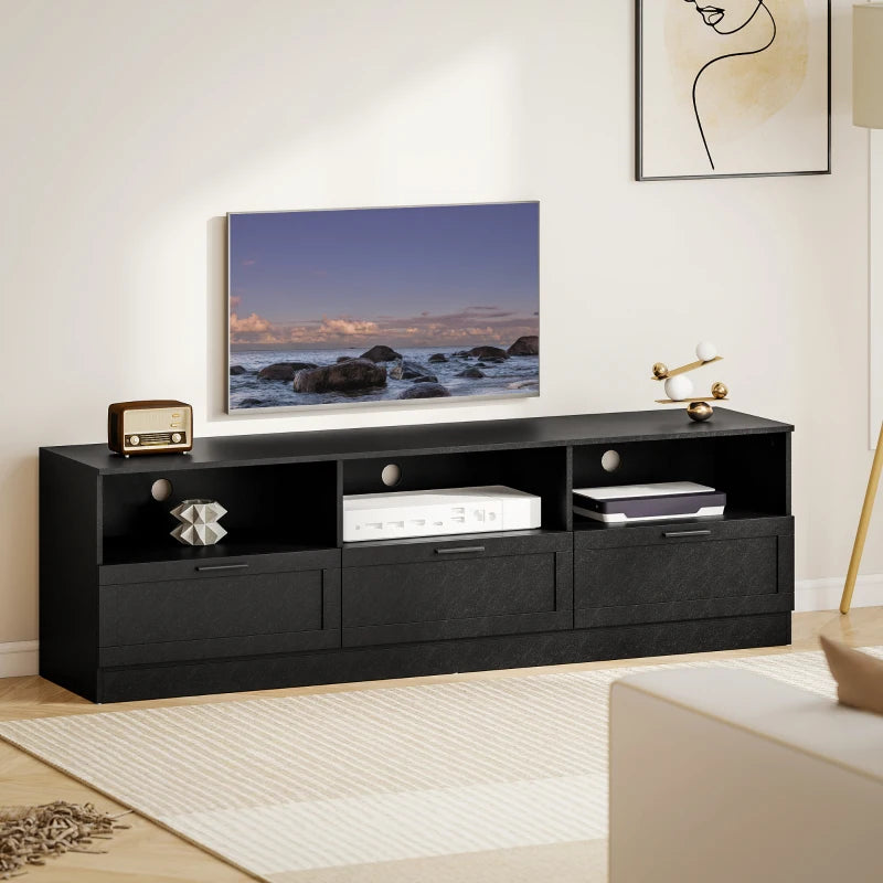 TV Stand with Storage, Modern Entertainment Center with 3 Cabinets and 3 Open Shelves, for TVs up to 85", Black
