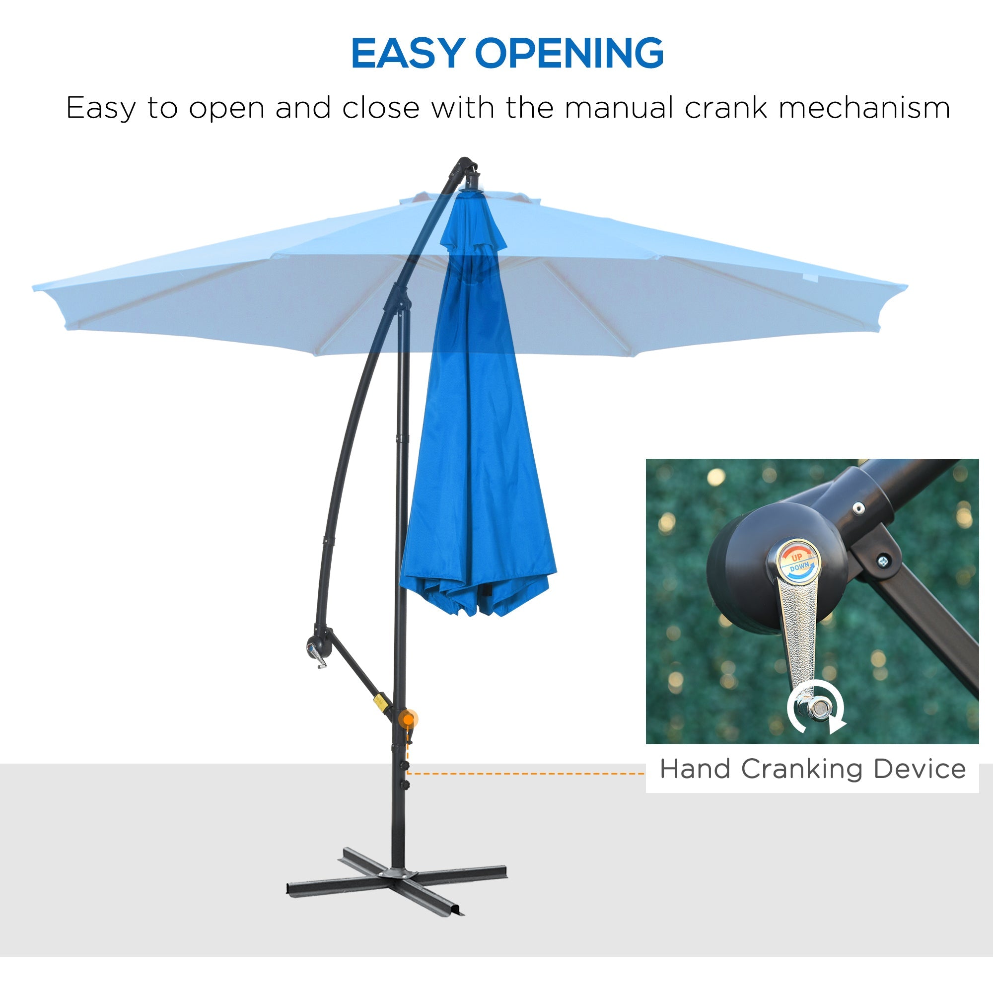 Outsunny 10ft Banana Hanging Rattan Set Sun Shade Patio Umbrella Cantilever Blue