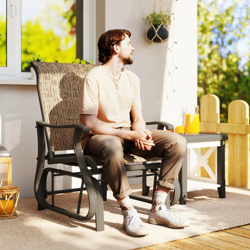 Outdoor Glider Chair, Patio Glider with Steel Frame and Mesh Fabric, Outdoor Patio Chair for Backyard, Garden and Porch, Light Mixed Brown
