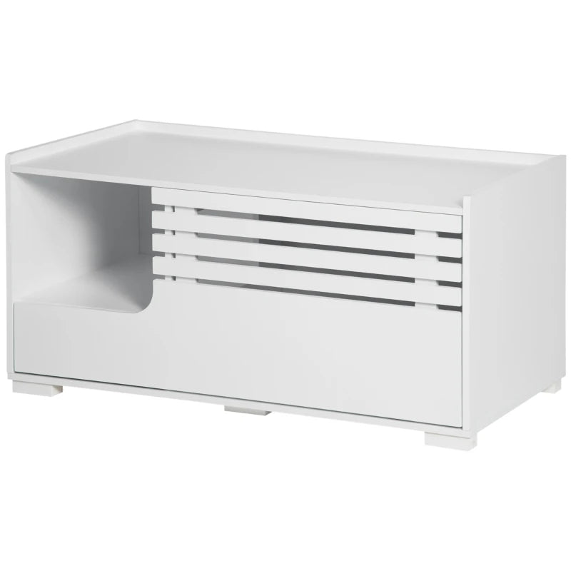 Hidden Cat Litter Box Furniture, Cat Litter Box Enclosure with Storage Compartments and Side Table Function, White