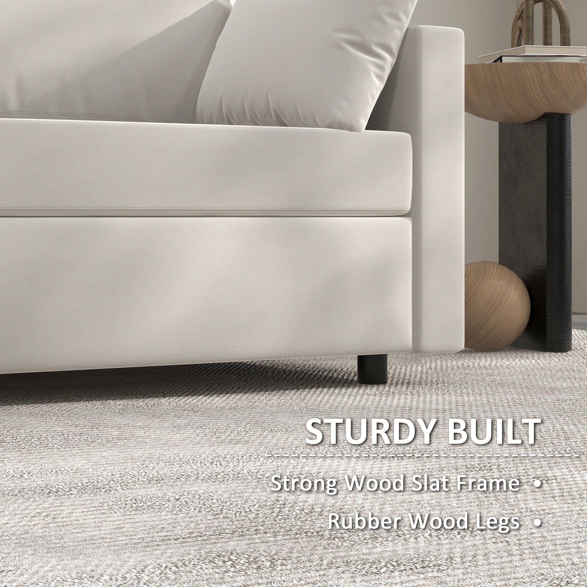 HOMCOM 77" Modern 3 Seater Sofa Upholstered Couch with 2 Throw Cushions Cream White for Living Room Bedroom