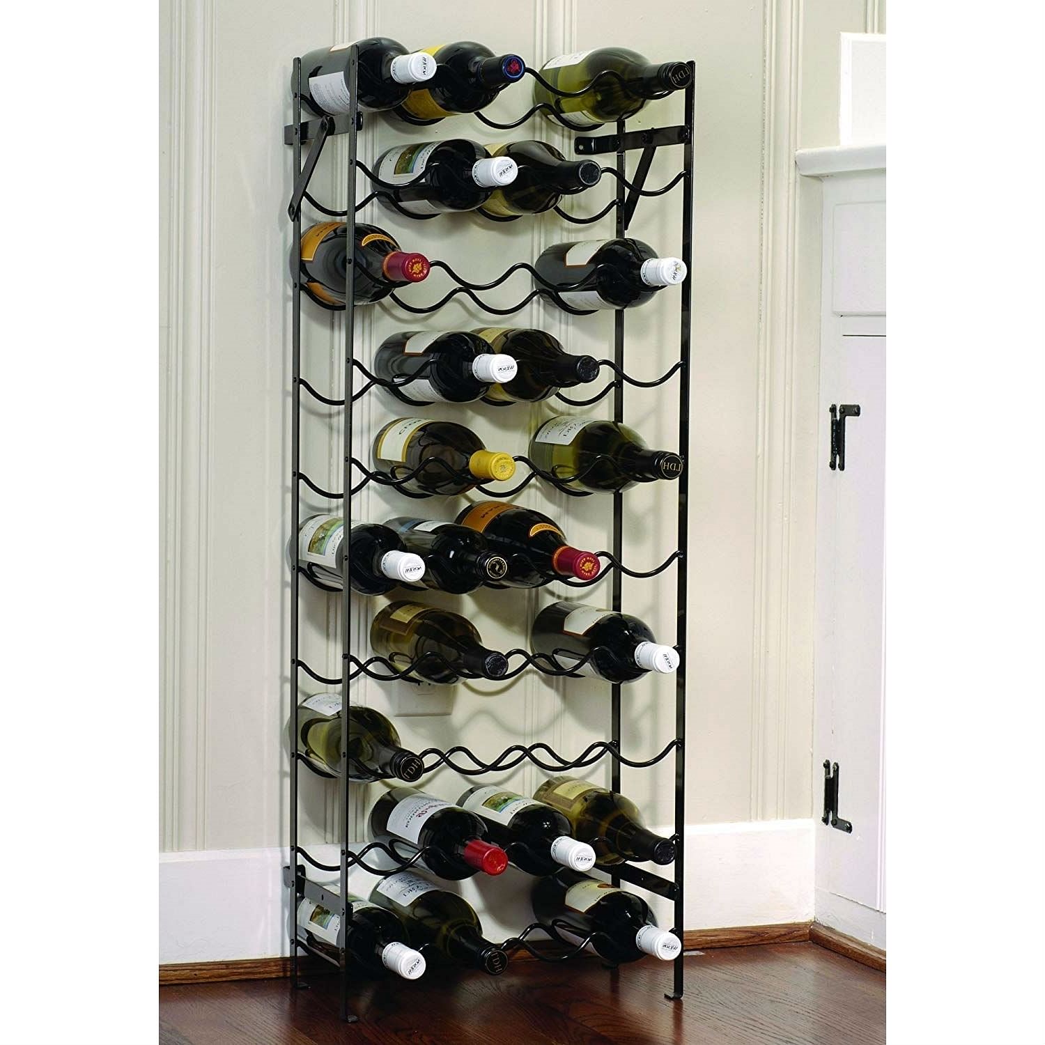Black Metal 40-Bottle Wine Rack with Wall Anchors - Free Shipping