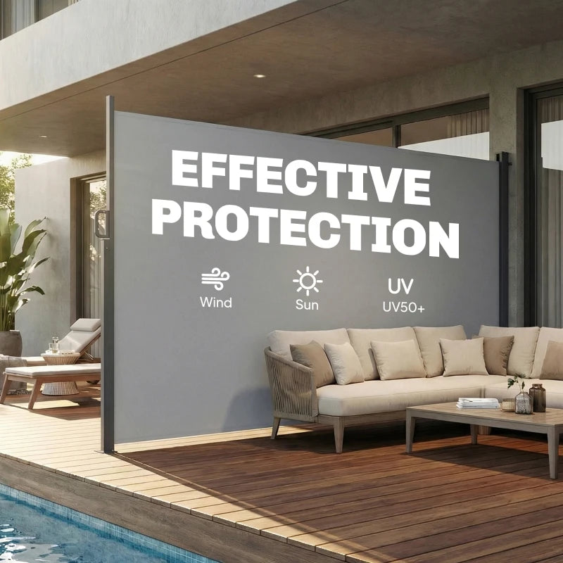 Retractable Side Awning, 165" x 73" Outdoor Privacy Screen, Water-Resistant, UV 50+, Light Grey