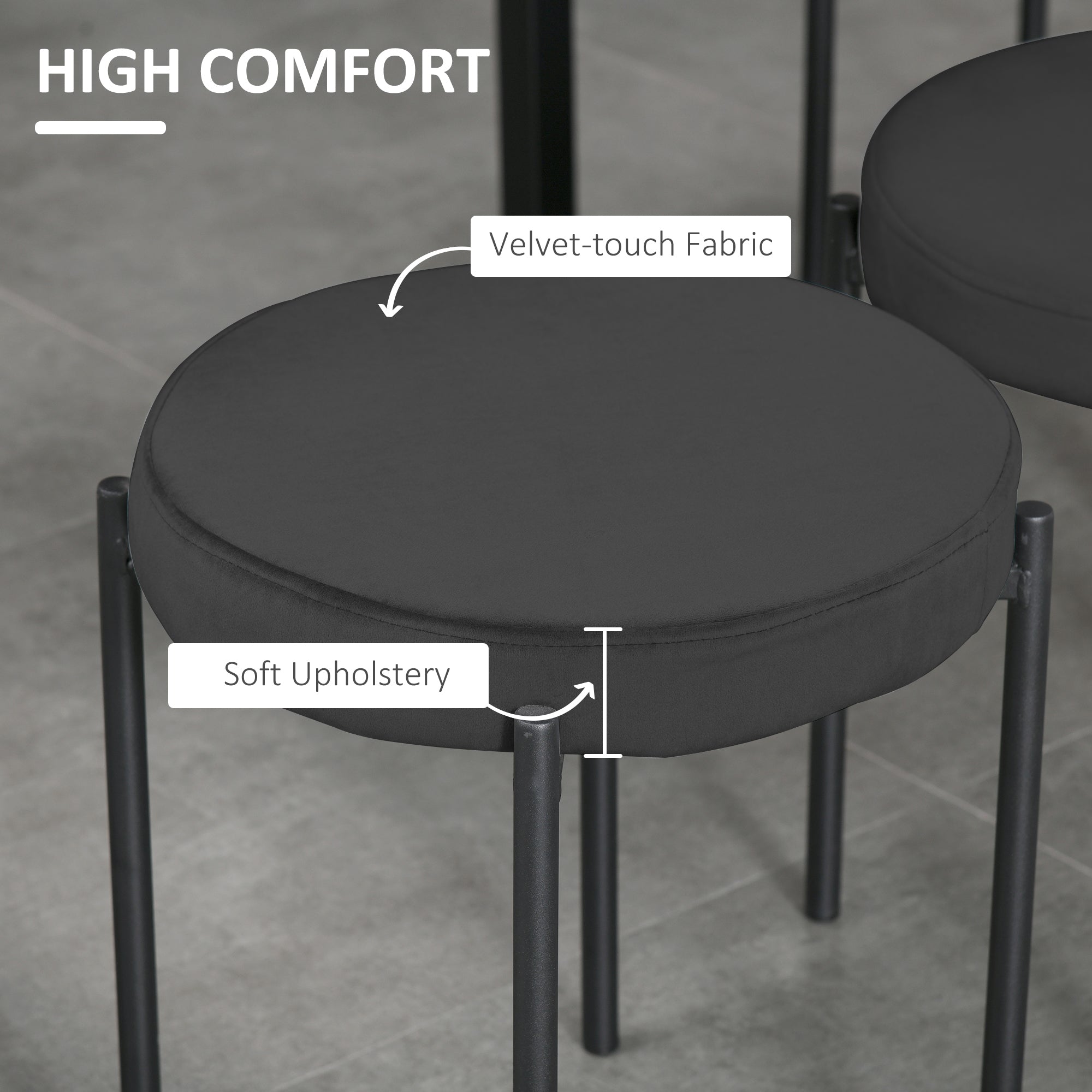 HOMCOM Backless Round Stackable Kitchen Dining Stools Set of 4 Metal Legs Black