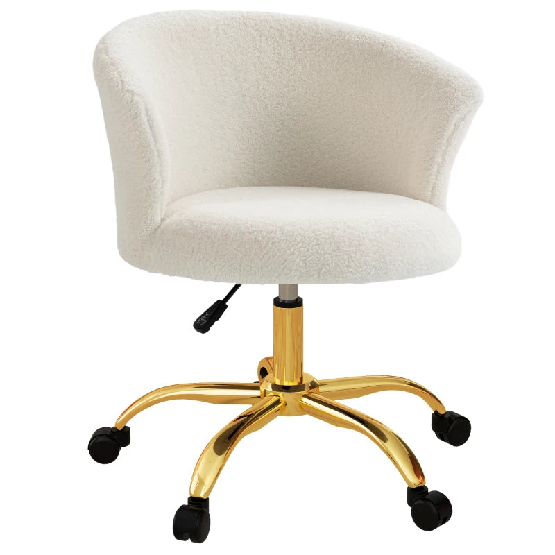 Armless Office Chair, Fluffy Computer Desk Chair with Adjustable Height, Swivel Wheels, Mid Back, Gold