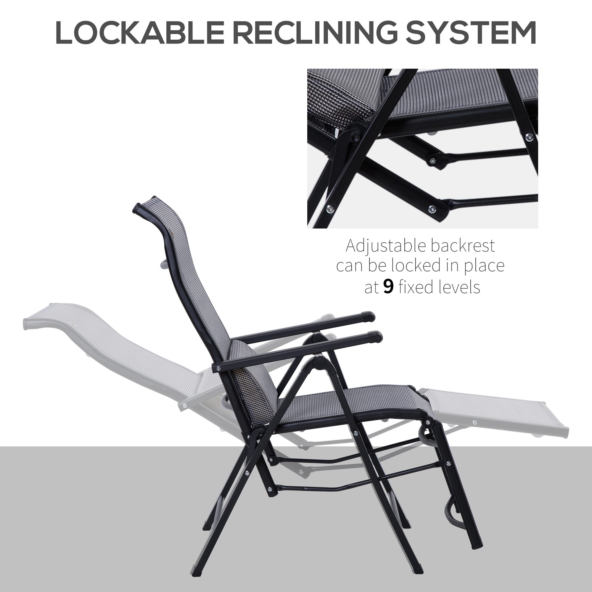 Outsunny Folding Zero Gravity Recliner Chair Set of 2 with Adjustable Backrest Grey for Patio Deck