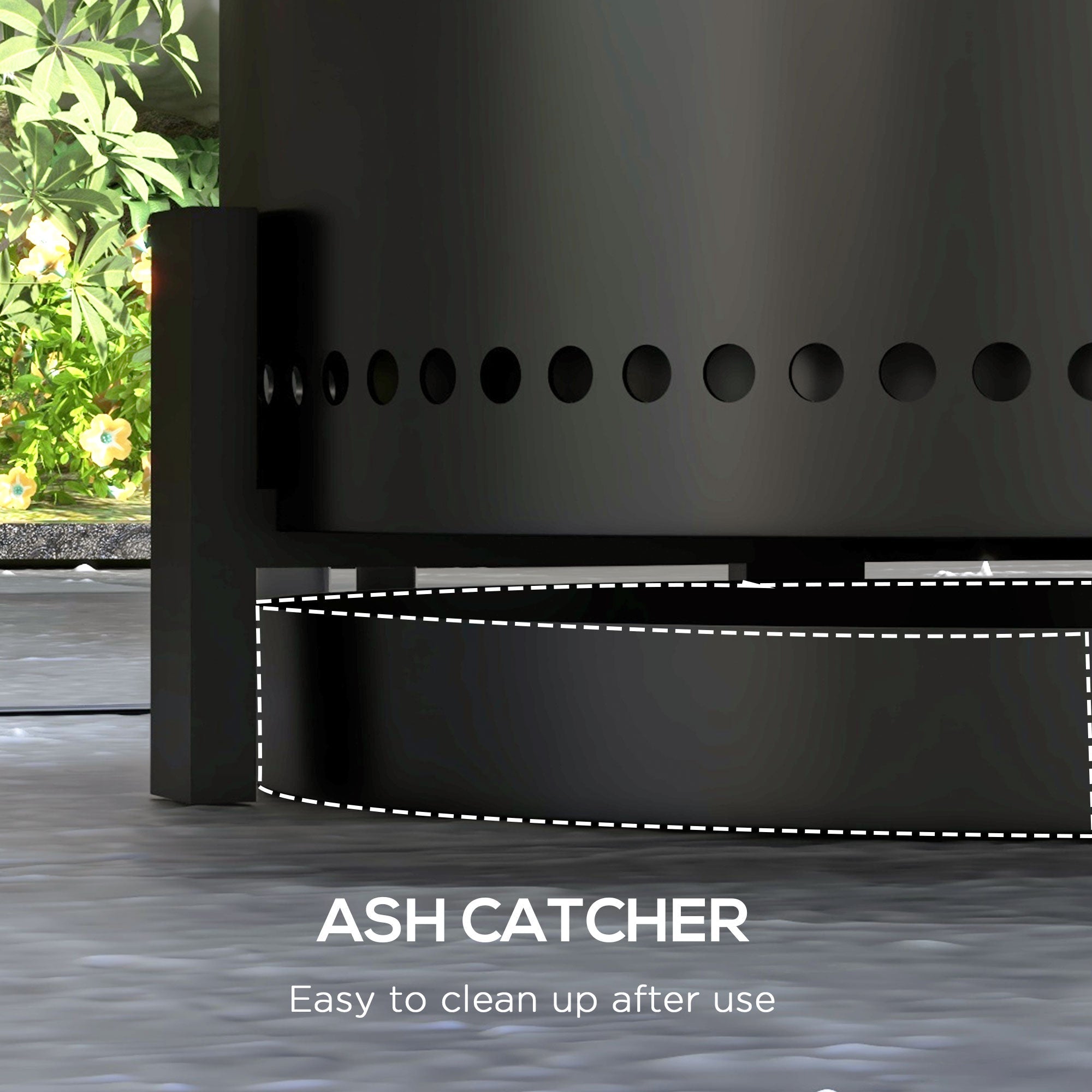 Outsunny Smokeless Fire Pit with Ash Catcher, Portable Wood Burning Firepit with Poker for Garden Camping Bonfire Party, Black