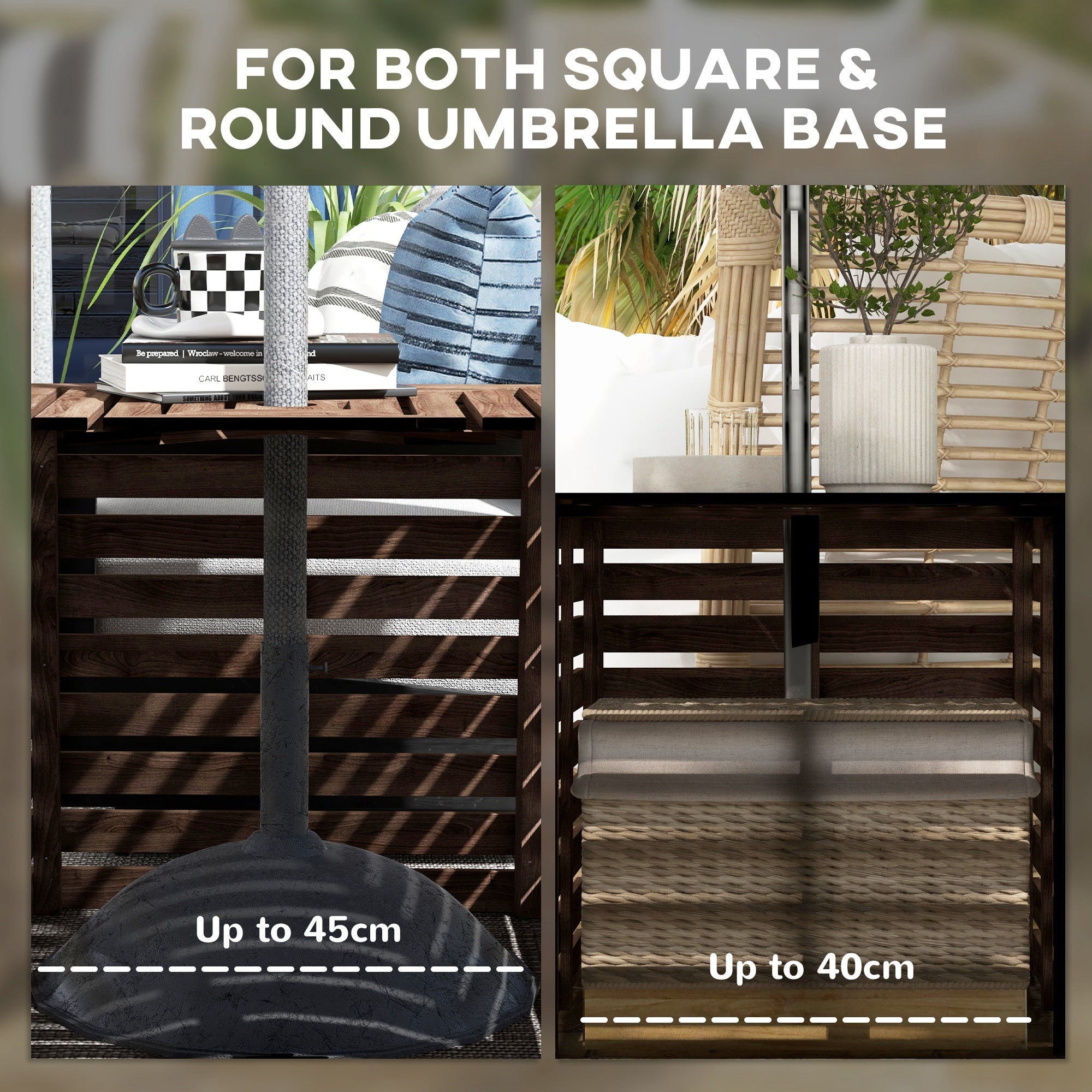 Outsunny Outdoor Umbrella Base Storage Box & Wooden Patio Side Table 2-in-1, Brown - Multifunctional Elegance for Your Patio