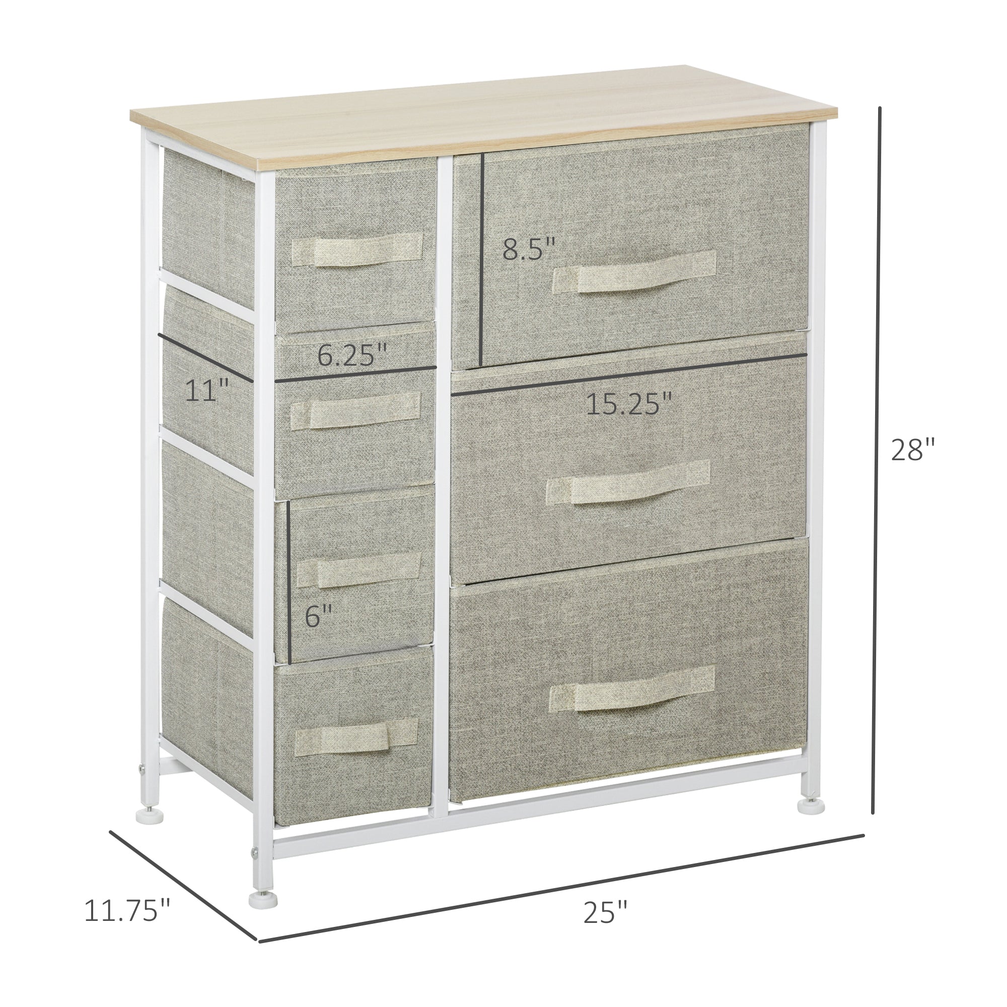 HOMCOM 7-Drawer Storage Cabinet: Fabric Bins, Metal Frame for Versatile Organization, Grey