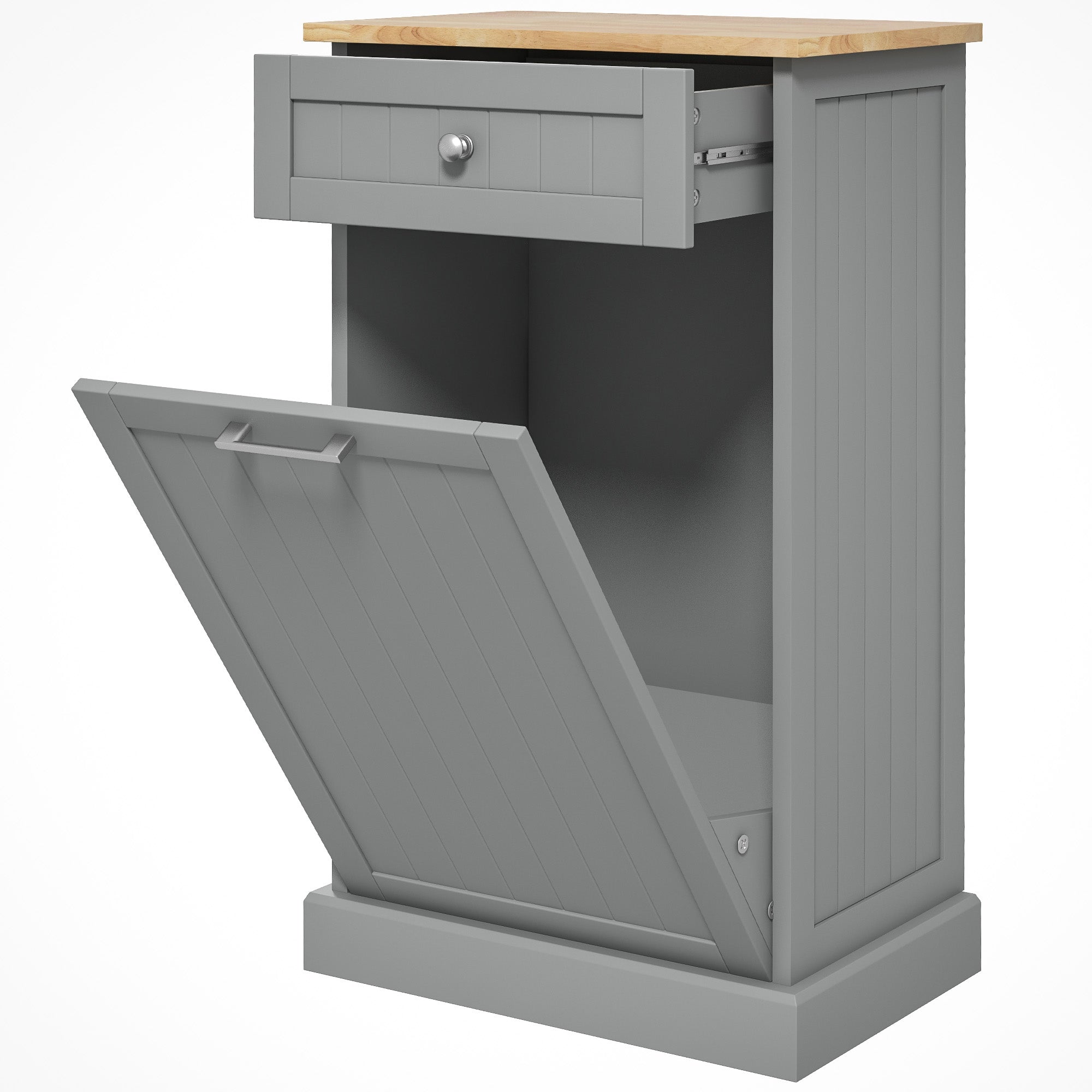 HOMCOM Kitchen Tilt Out Trash Bin Cabinet, Free Standing Recycling Cabinet, Trash Can Holder with Drawer, Grey