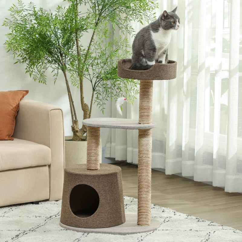 Scratching Cat Tree Post Climbing Kitten Pets Furniture with Toy, Brown