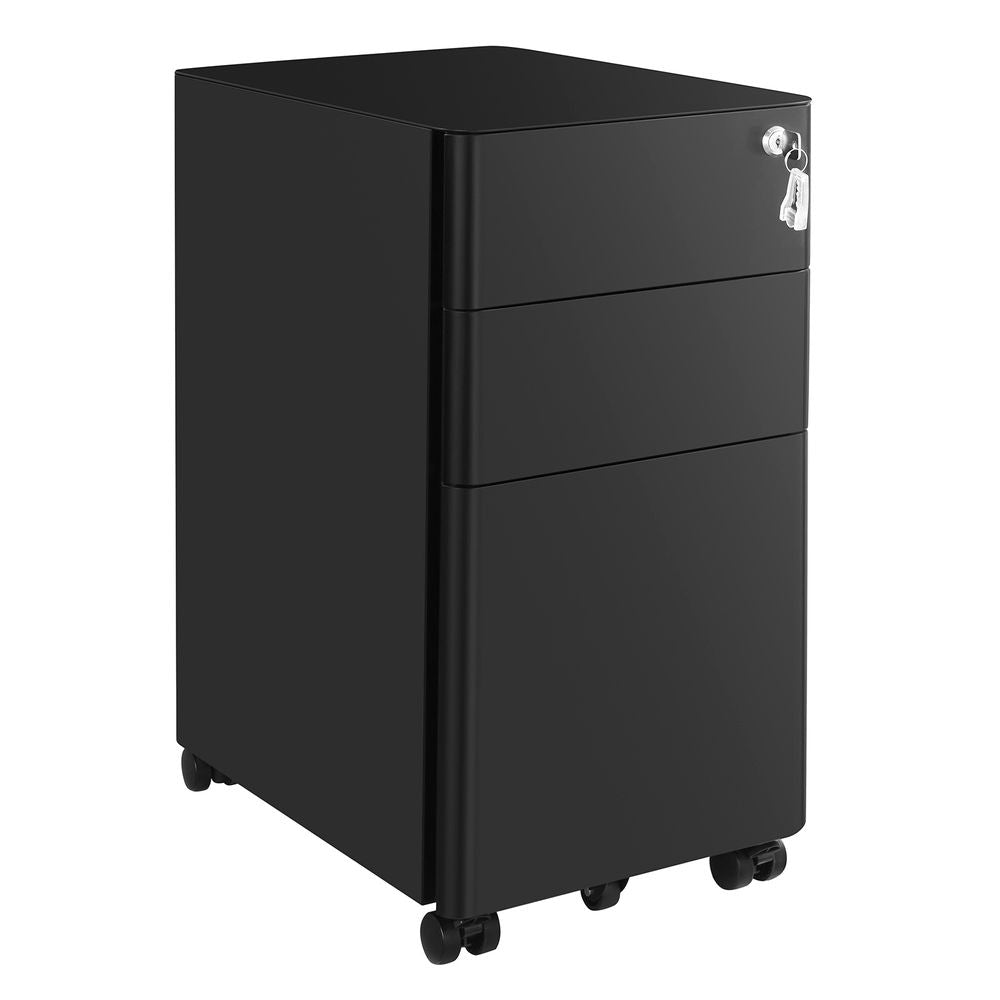 SONGMICS 3-Drawer Mobile Steel File Cabinet with Lock, Rolling Under Desk Filing Cabinet, Matte Black