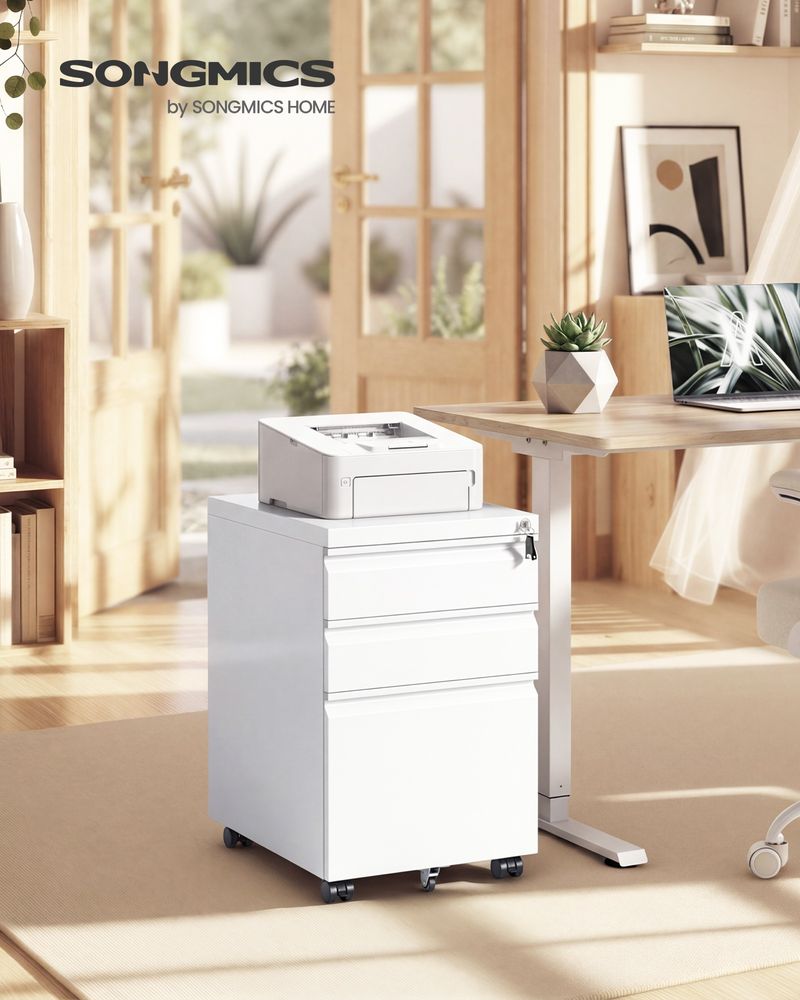 3-Drawer Metal File Cabinet with Lock, Rolling Filing Cabinet for Home Office, Fits Letter/A4/Legal Files