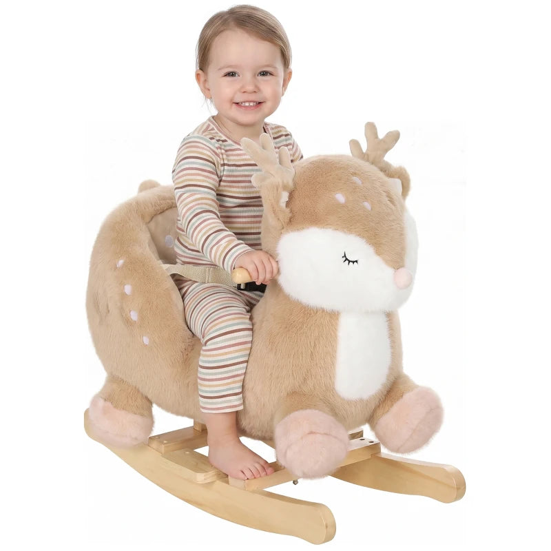 Toddler Deer Rocking Horse with Animal Sound, Safety Belt & Rocking Stopper – Brown
