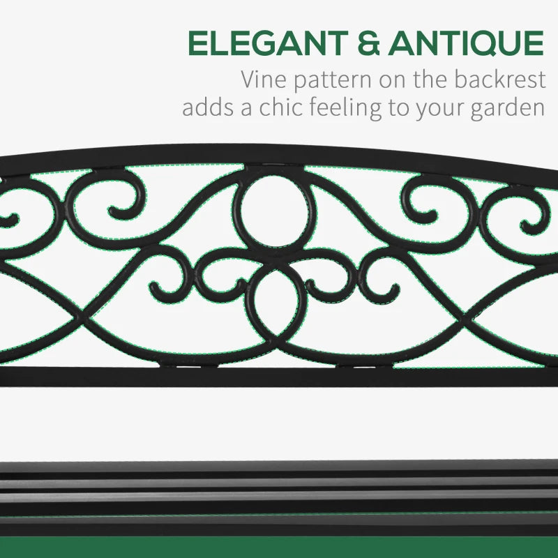 50" 2-Seater Outdoor Garden Bench Antique Loveseat with Armrest for Yard, Lawn, Porch, Patio, Steel/ Black