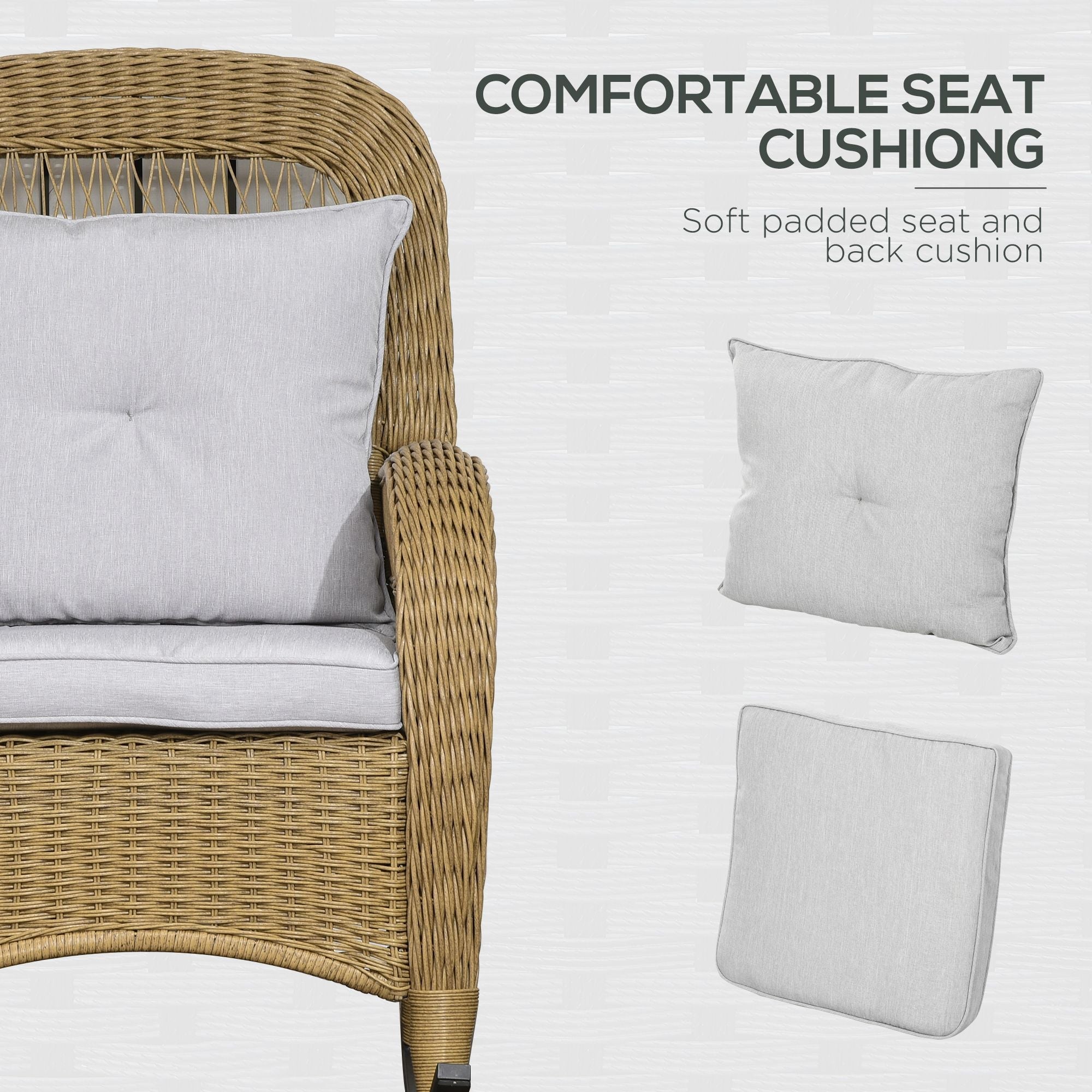 Outsunny Rattan Rocking Retreat: Outdoor Garden Porch Chair with Cushion, Light Grey Furniture Bliss