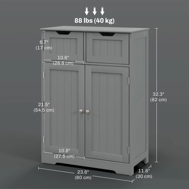 Bathroom Cabinet, Bathroom Storage Cabinet with 2 Drawers, Adjustable Shelf for Living Room, Entryway, Grey