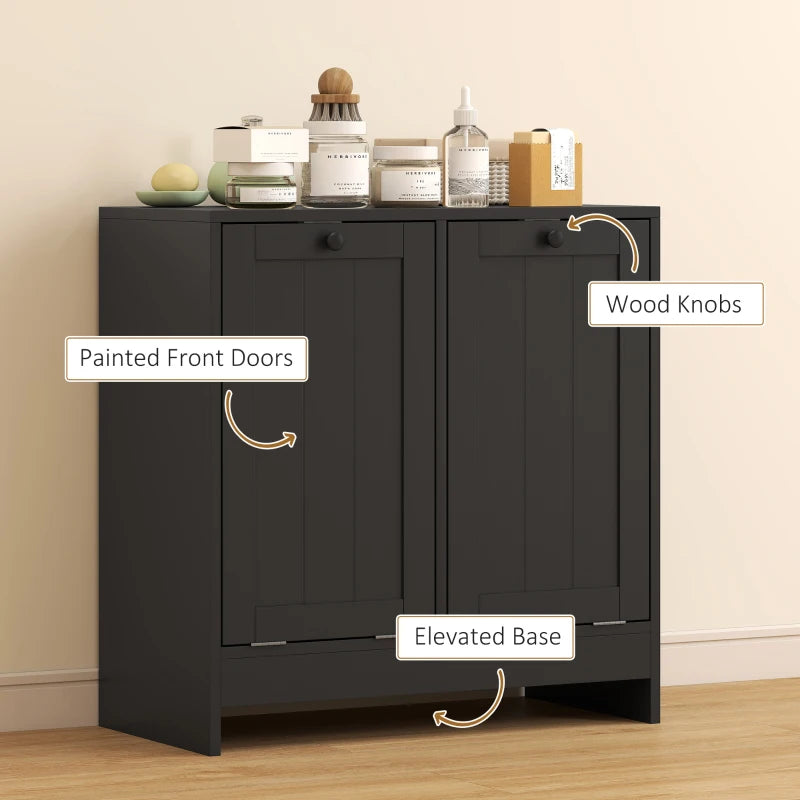 Tilt-Out Laundry Storage Cabinet, Modern Laundry Hamper with 2 Compartments for Bathroom Washroom, Black