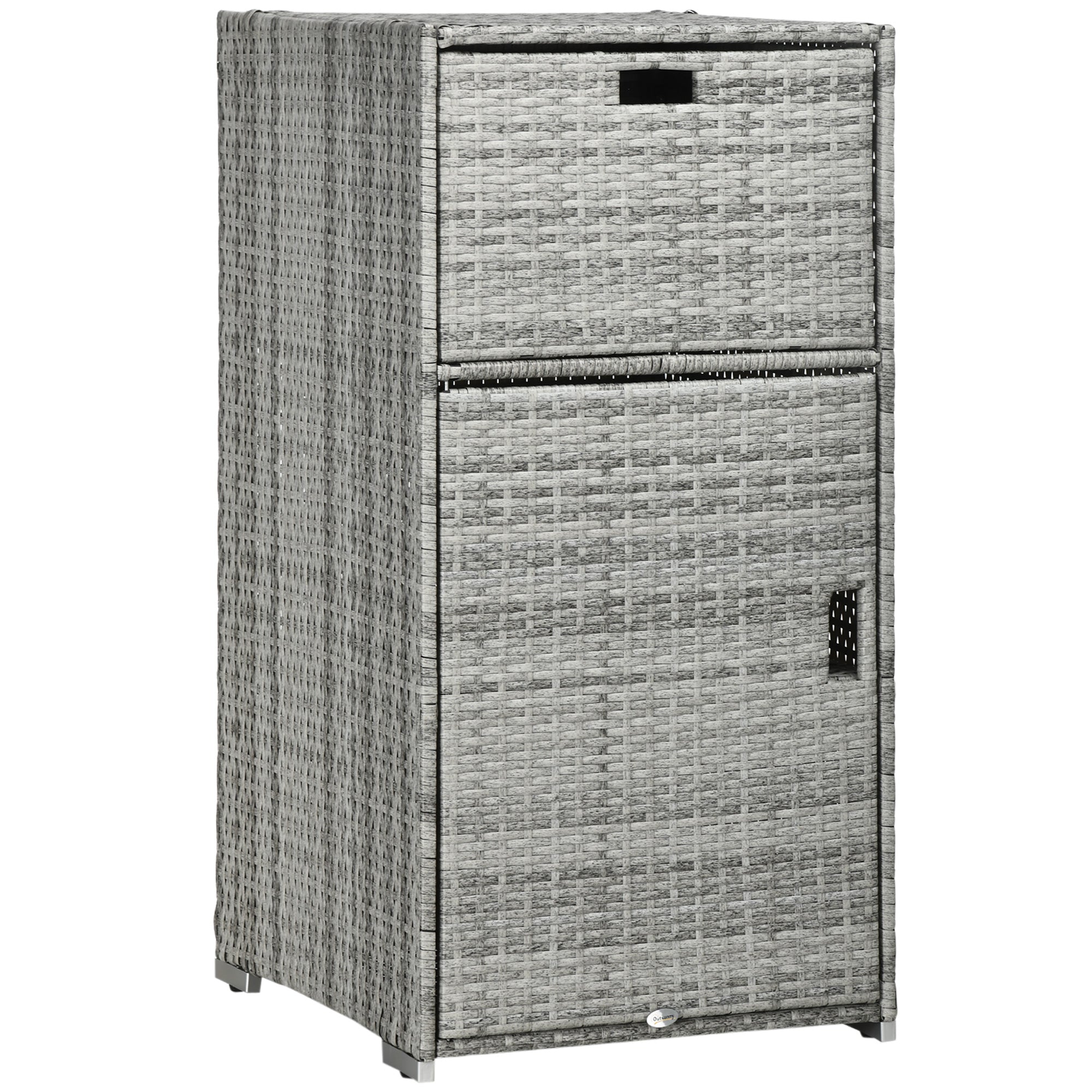 Outsunny Patio Storage Cabinet, Outdoor Towel Rack for Pool, Waterproof PE Rattan Wicker, Hot Tub Accessory, Mixed Gray