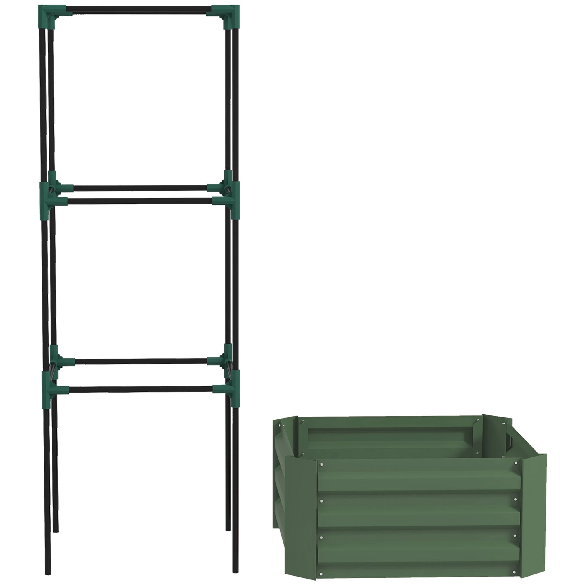 Outsunny Galvanized 3-Tier Planter Box Raised Garden Bed Trellis Tomato Cage Climbing Vines Veggies Green Patio
