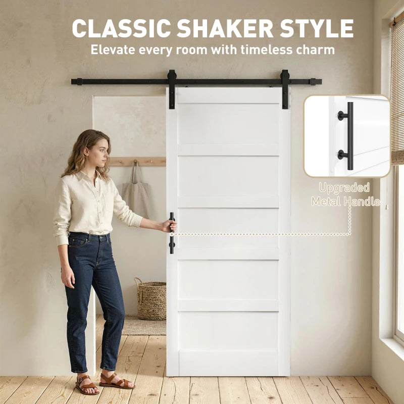 HOMCOM 36" x 84" Shaker Style Sliding Barn Door with Hardware Kit, Handle & Quiet Track System – White Wood Grain