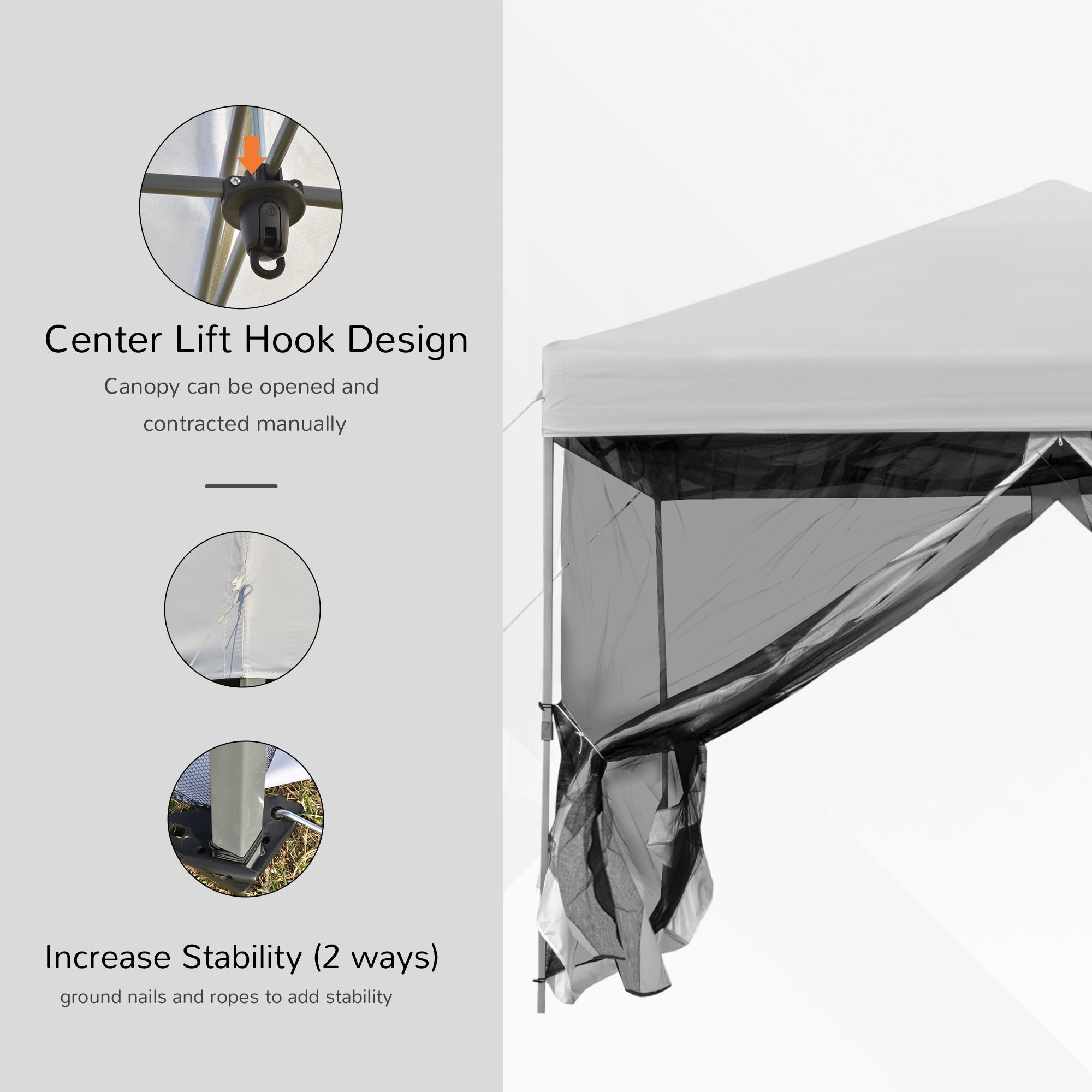 Outsunny Party Tent Canopy 10'x10', Outdoor Pop-Up with Mesh Sidewalls, Adjustable Height, Silver