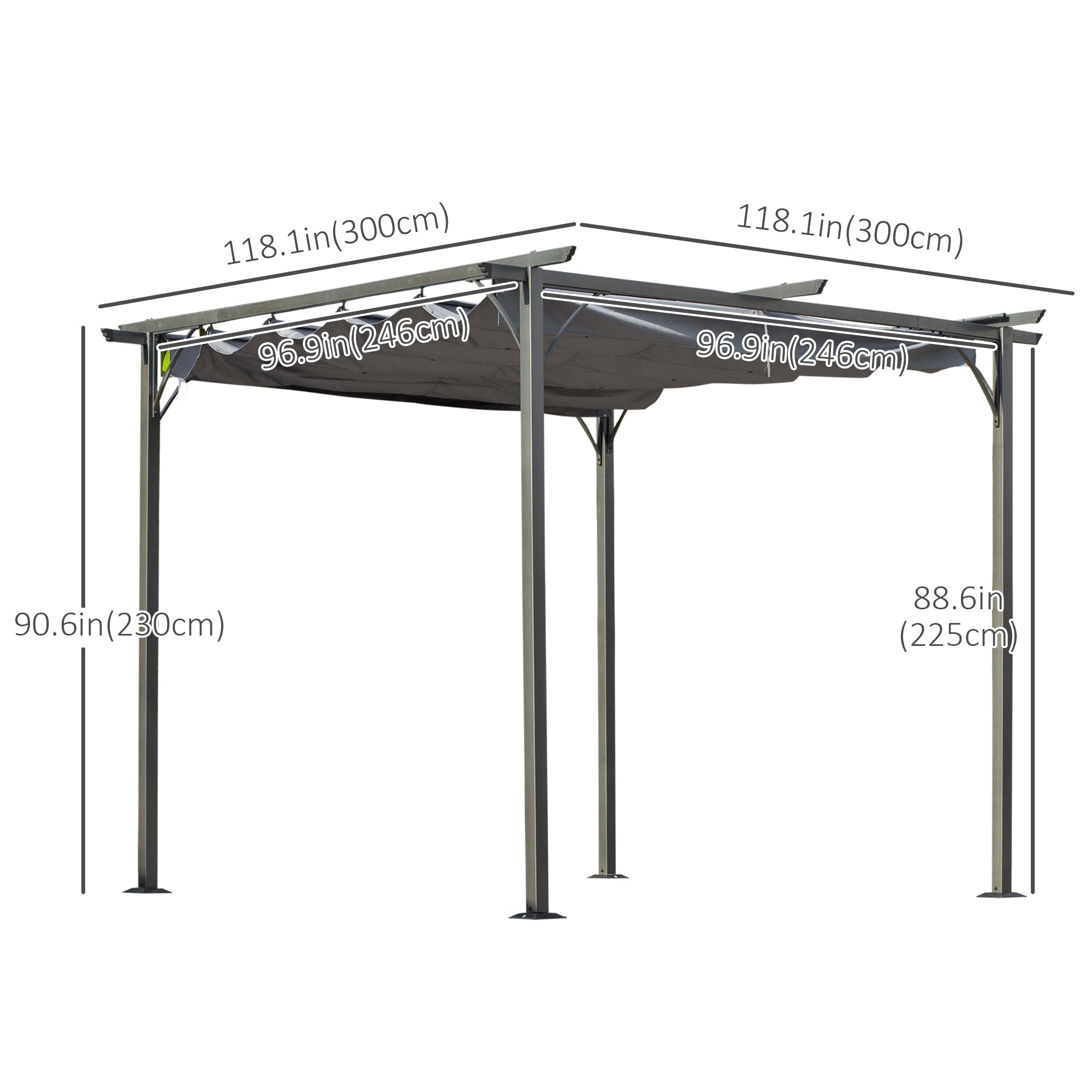 Outsunny 10'x10' Pergola Retractable Gazebo Shade Deck Shelter with Steel Frame, Polyester Canopy, Grey