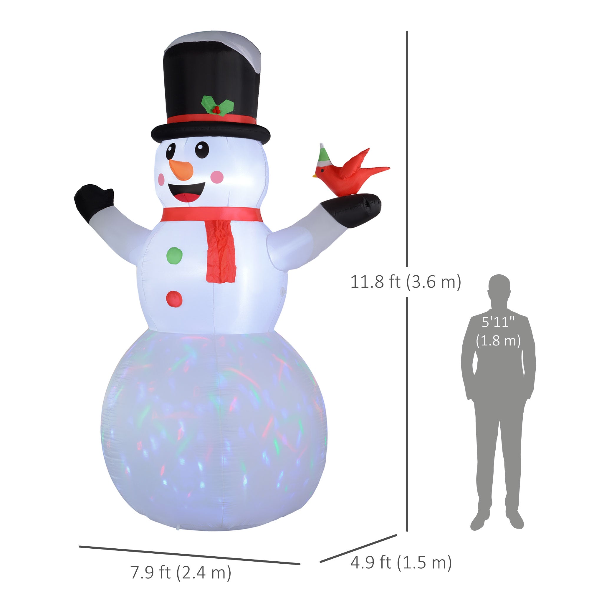 Outsunny 12FT Christmas Inflatable Decorations, Xmas Blow Up Snowman with Rotating Colorful LED Light for Indoor, Outdoor