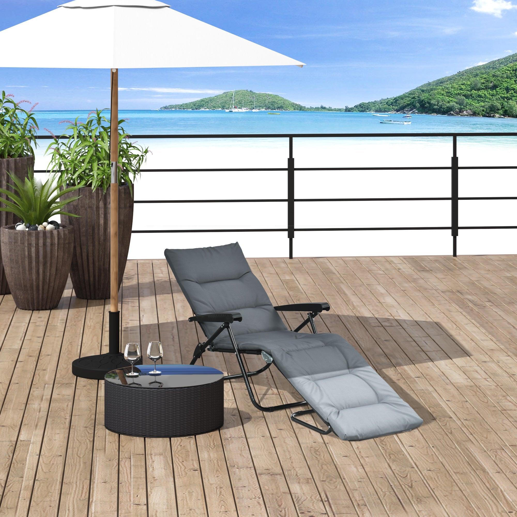 Outsunny Reclining Sun Lounger: Foldable Patio Chair with 6-Position Adjustable Back, Gray Finish for Outdoor Comfort
