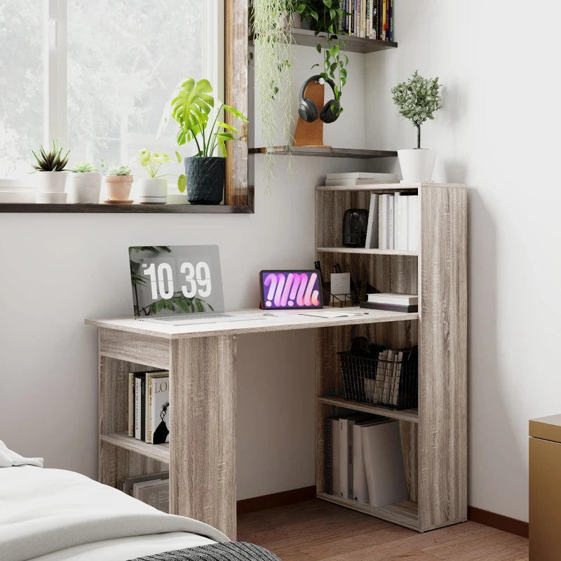 Computer Desk with Storage, PC Table with Bookshelf for Home Office, Study Room, Oak