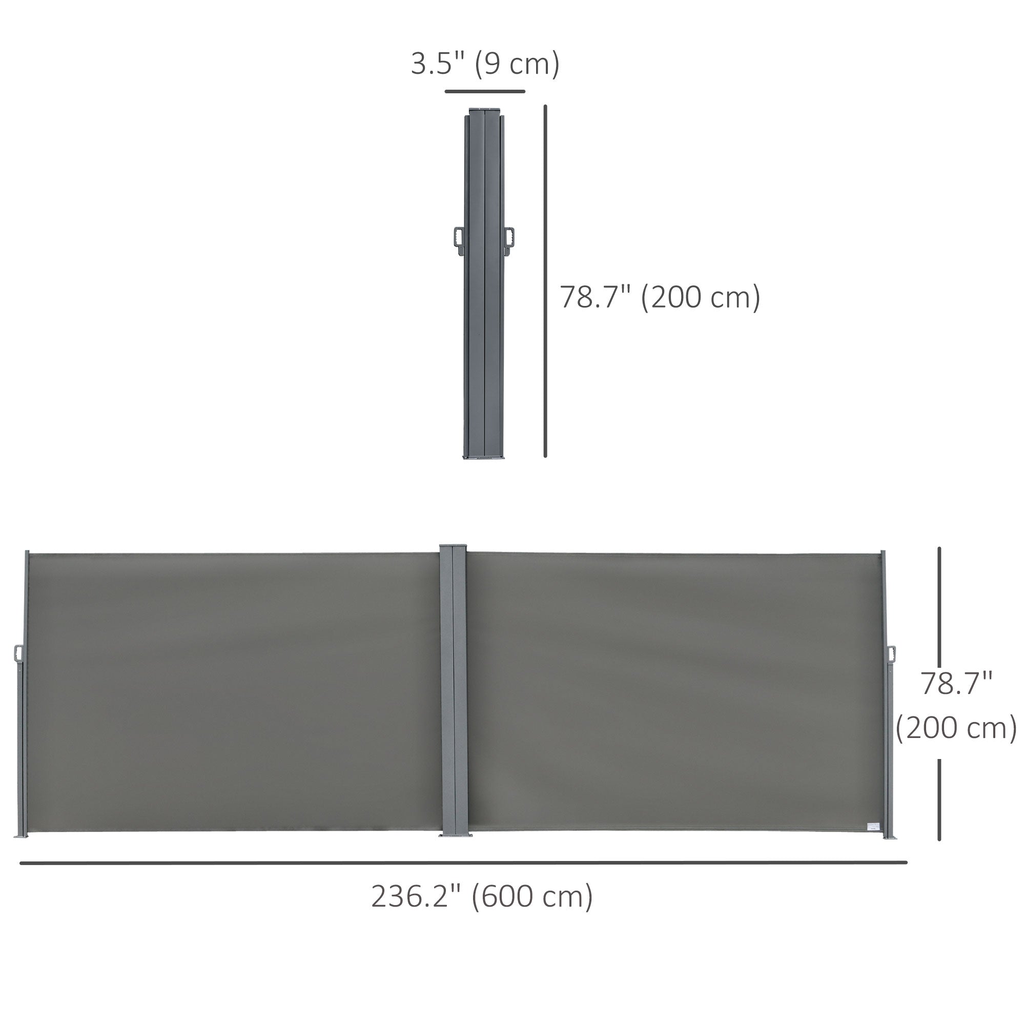 Outsunny Patio Privacy Divider: Double Side Retractable Sunshield for Garden Shade, Grey