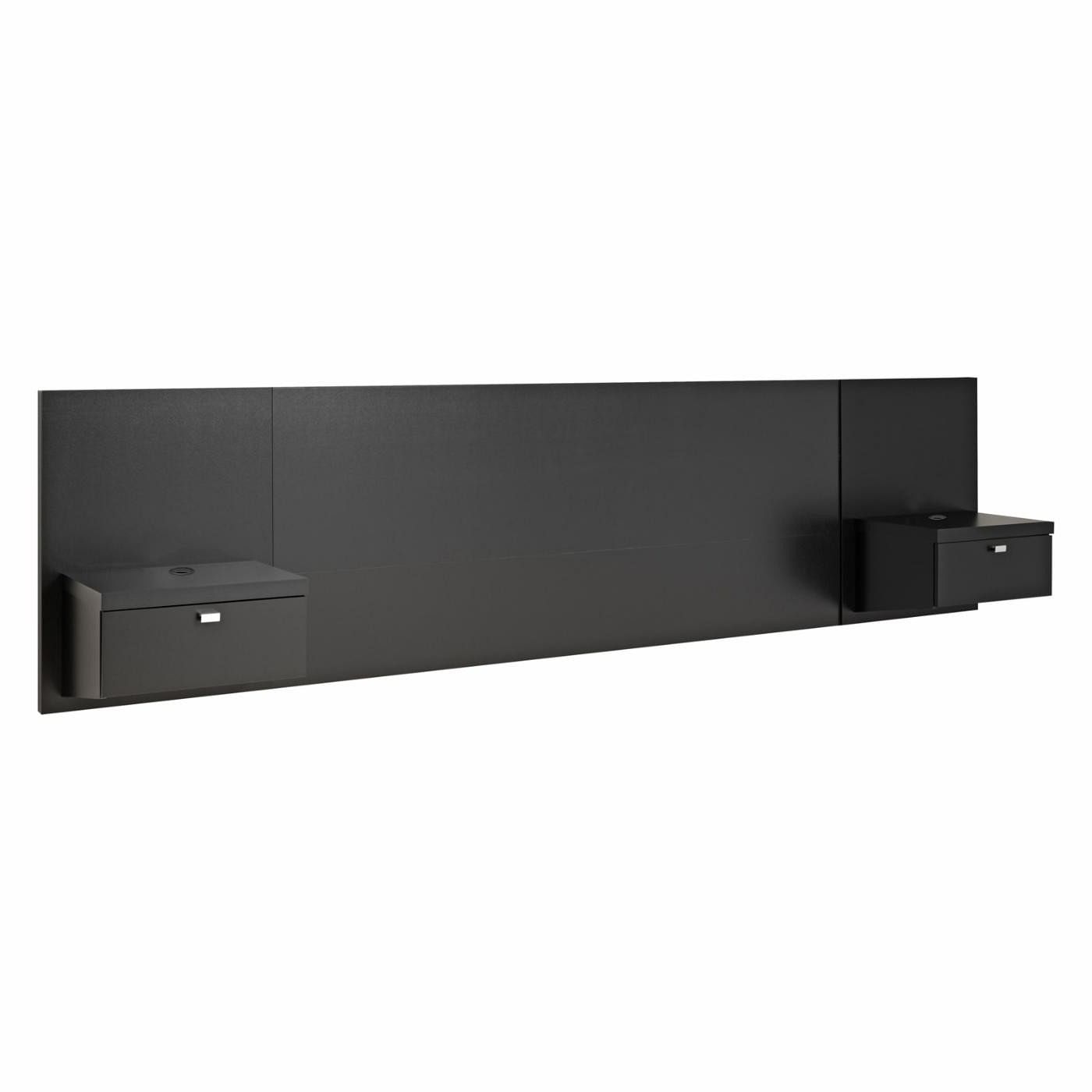 King size Modern Wall Mounted Floating Headboard with Nightstands in Black - Free Shipping