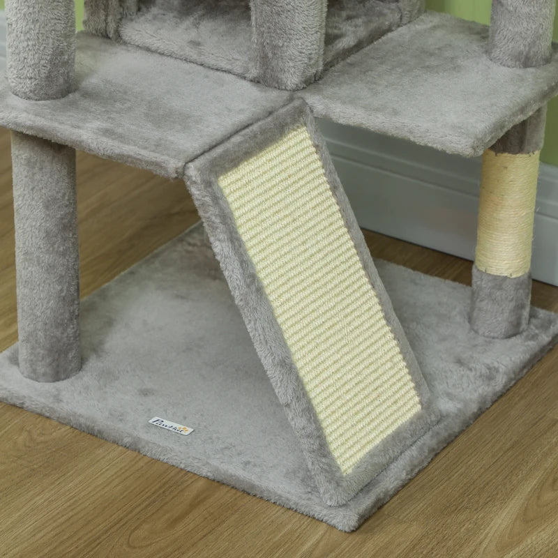 54" Cat Tree, Multi-Level Cat Tower with Scratching Posts, Cat Condos, Bed, Platforms, Ramp, Toy Ball, Light Grey
