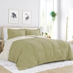 King/Cal King 3-Piece Microfiber Reversible Comforter Set in Sage Green/Cream - Free Shipping