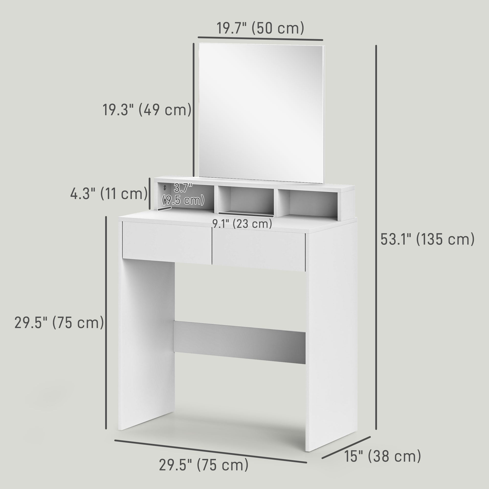 HOMCOM Makeup Vanity Desk with Mirror, for Bedroom, Modern Dressing Table with Drawers, Compartments, White