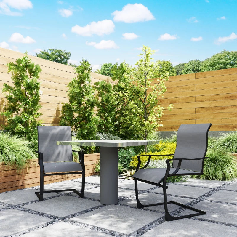 C Spring Motion Patio Chairs Set of 2 with Curved High Backrest, Armrest, All Weather Breathable Fabric, Metal Frame