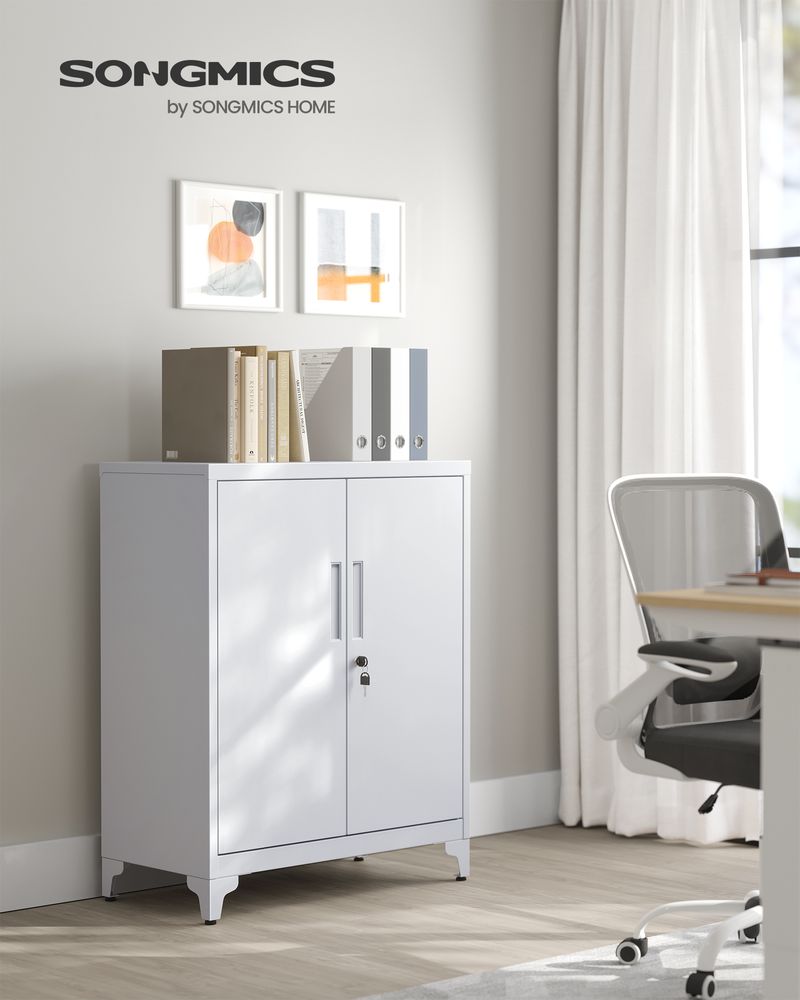 SONGMICS Metal Storage Cabinet with Locking Doors & Adjustable Shelves – Gray, Black & Matte White