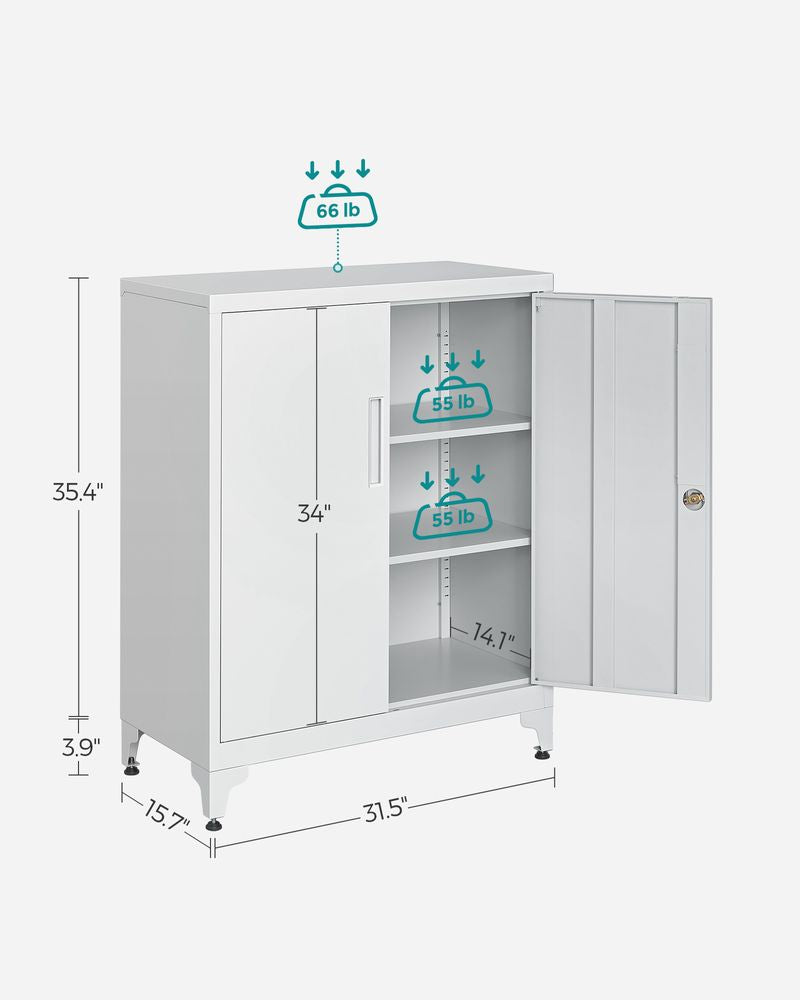 SONGMICS Metal Storage Cabinet with Locking Doors & Adjustable Shelves – Gray, Black & Matte White