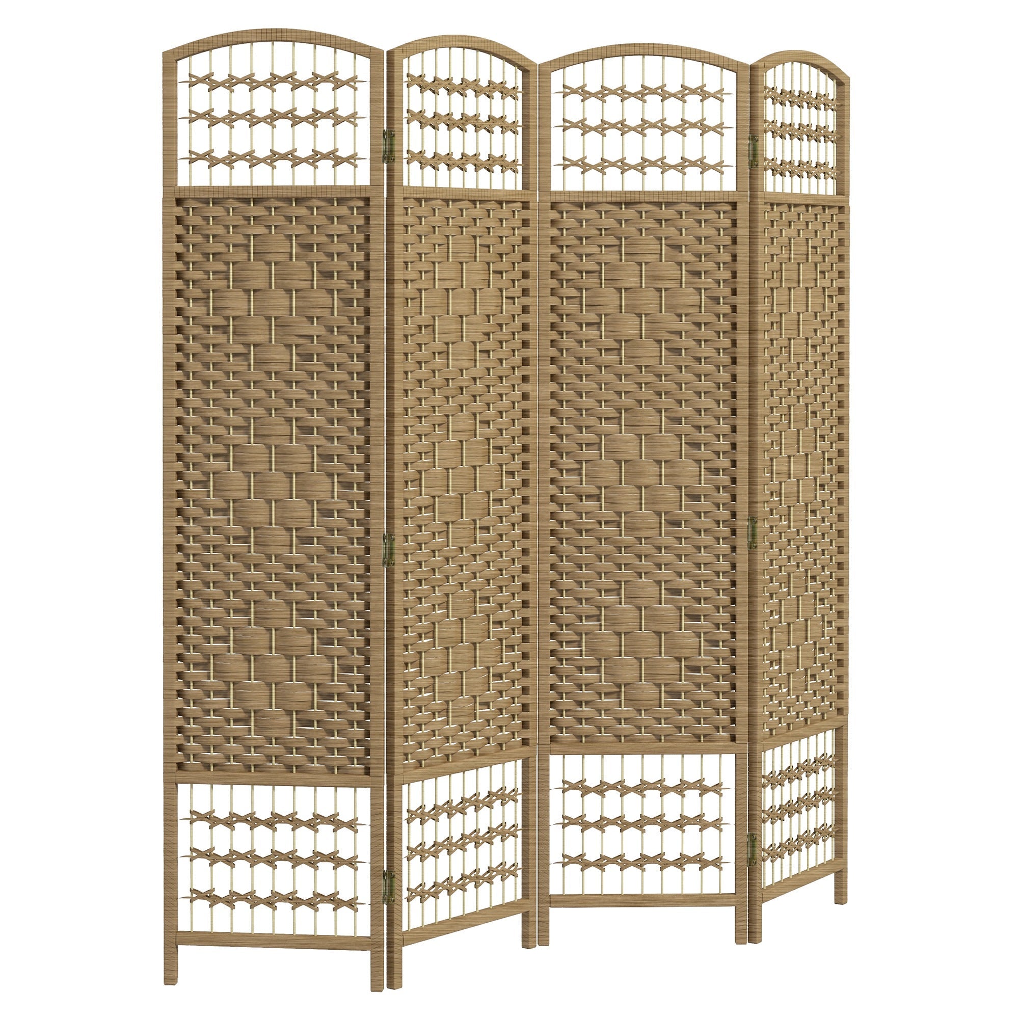 HOMCOM 4-Panel Folding Room Partition: Portable Privacy Screen, Wave Fiber Room Partition for Home Office, Natural