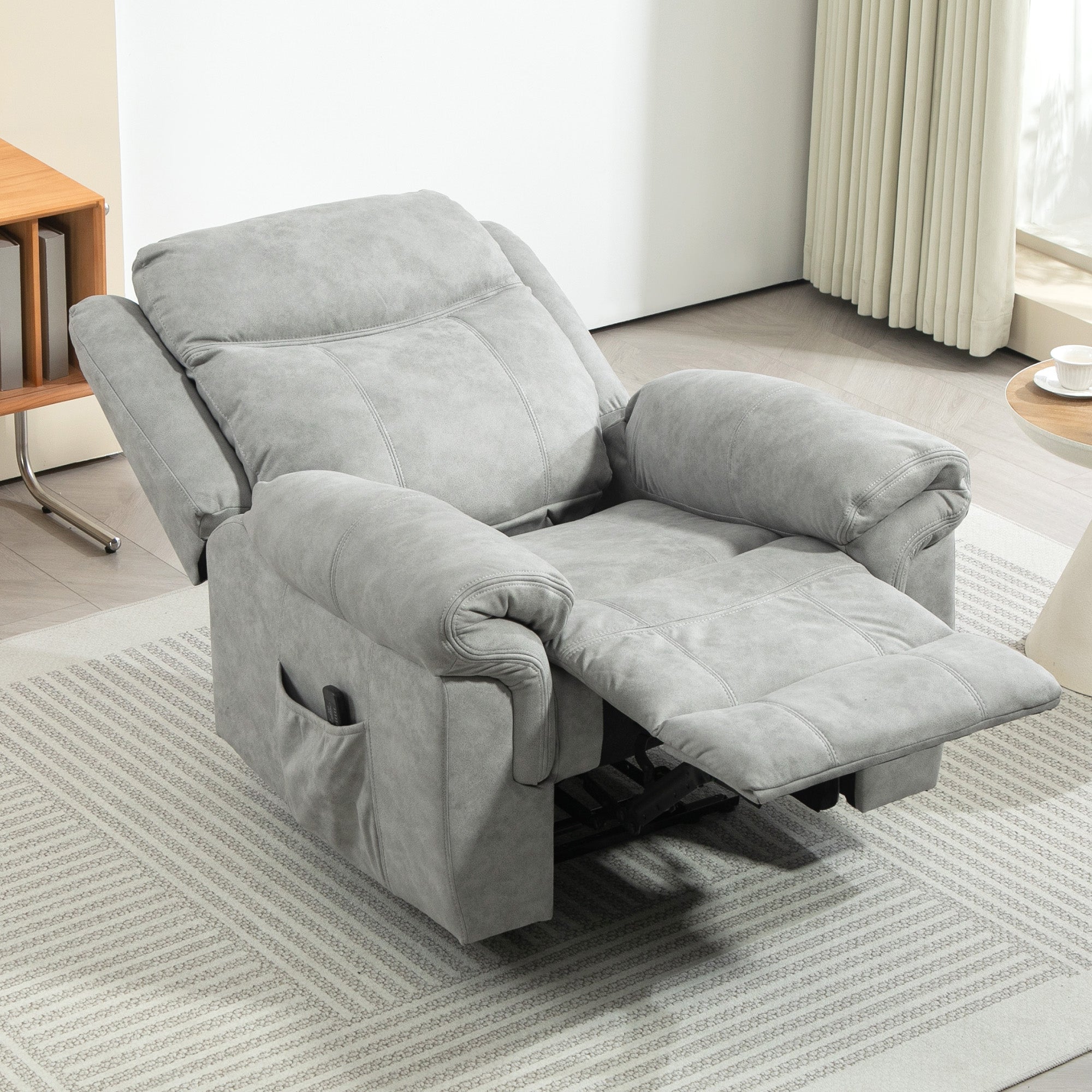 HOMCOM Manual Recliner Chair with Vibration Massage, Side Pockets, Microfibre Reclining Chair for Living Room, Grey