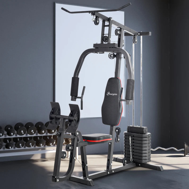 Soozier Home Gym Weights Machine, Multi Gym Lat Pulldown and Leg Workout Equipment with 99lbs Weight Stack